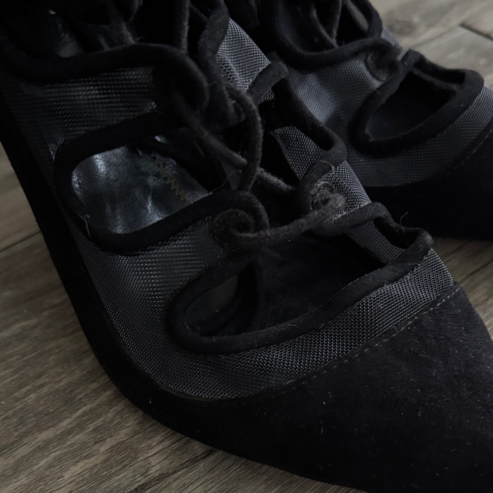 Zara Black Lace-Up Mesh and Suede Pumps Heels, Size 38 - Picture 9 of 9